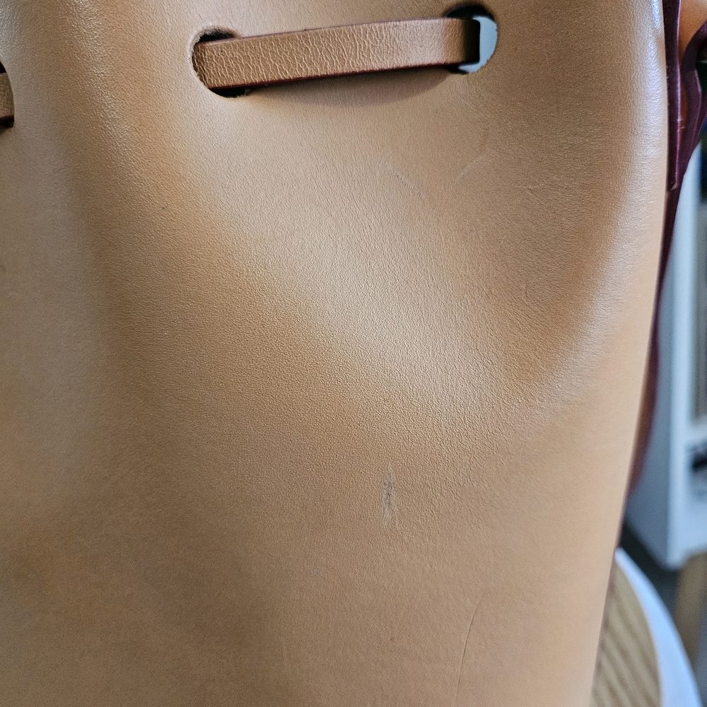 🚫❌️SOLD! Dooney & Bourke Serena Tan & Green Drawstring Bucket Bag/ Wristlet - Picture 4 of 9